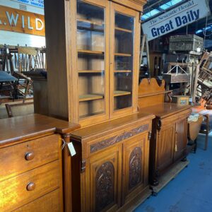 Federation Carved Oak 2 Height Bookcase C1890