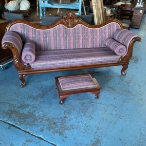 Victorian Cedar Double Ended Couch with Later Matching Stool