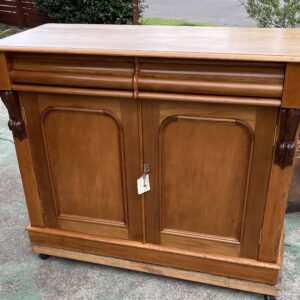 Victorian Pine 2 Door 2 Drawer Cabinet with Carved Corbels C1880