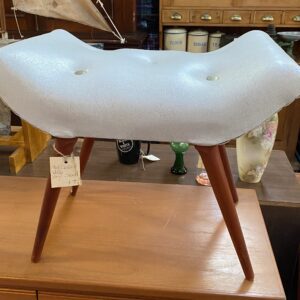 Mid Century White Vinyl Upholstered Stool