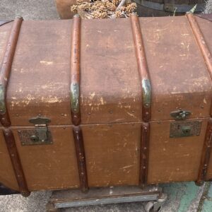 Brass and Timber Bound Early Travel Trunk with Makers Label